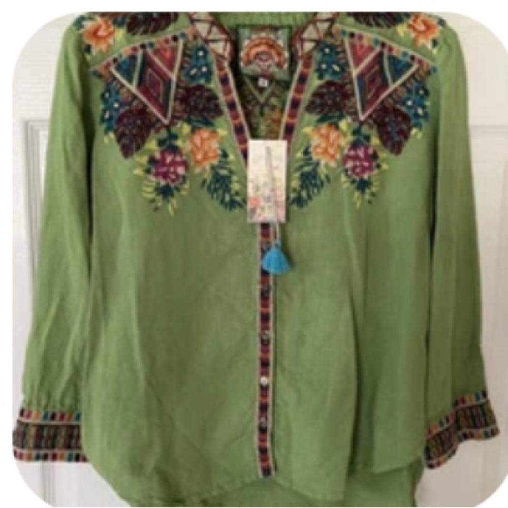 NWOT JOHNNY WAS QUINN LINEN BLOUSE SZ SMALL PERFECT SPRING! - Picture 2 of 2